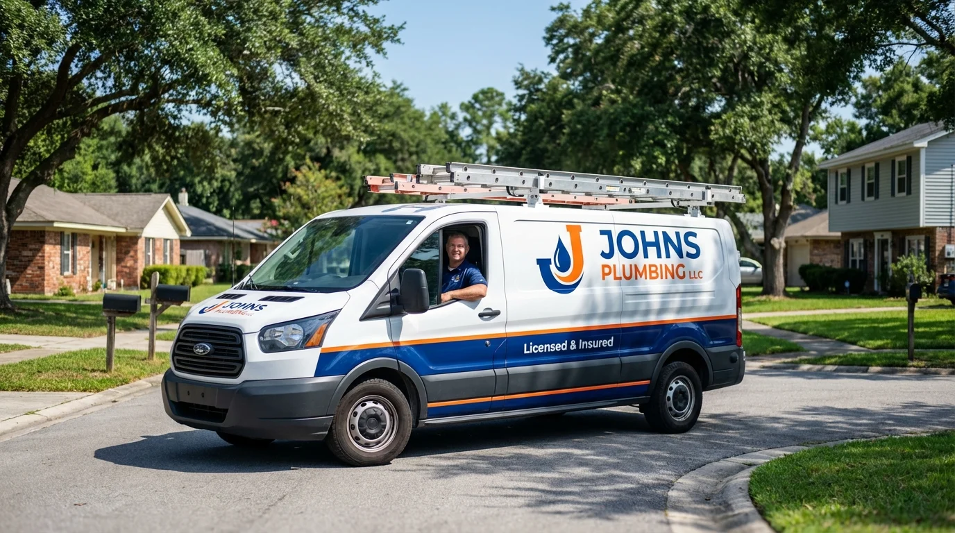 Johns Plumbing LLC service van in Burnham, ME