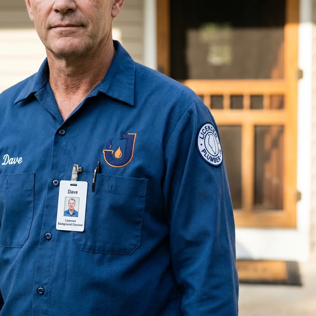 Licensed plumber showing ID badge in Burnham, ME